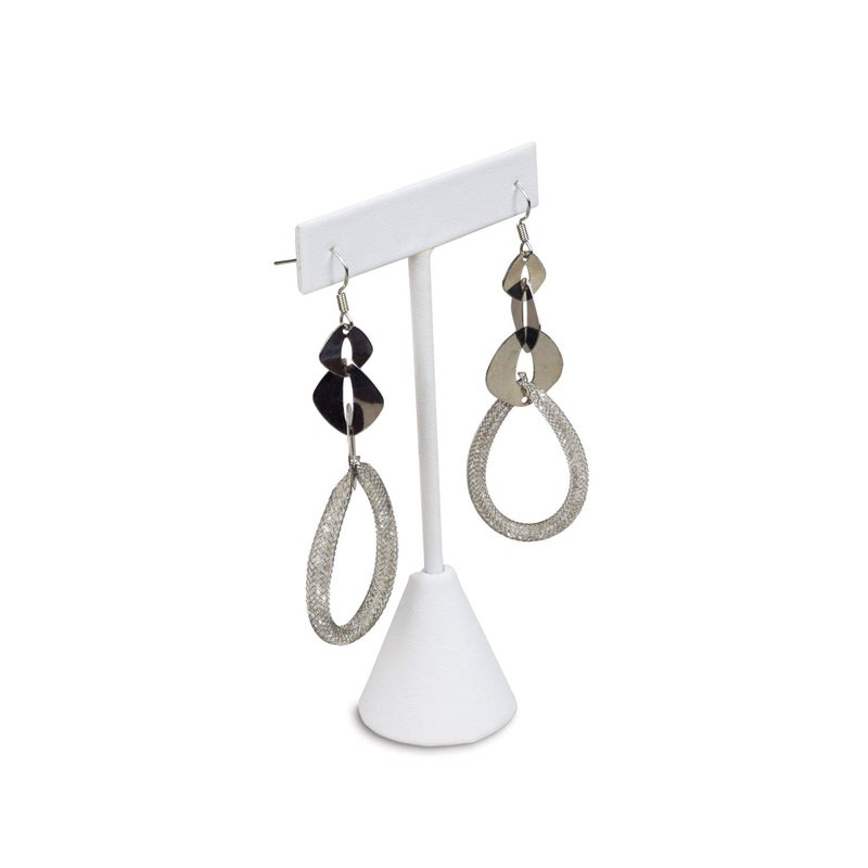 Ikee Design 6 Pcs Set Premium T- Shape Style Earring Display Stand, Earring Stand Jewelry Display for Showroom, Tradeshow, and Showcase, 2 1/2 W x 4 1/2 H in, White Faux Leather - Image 4